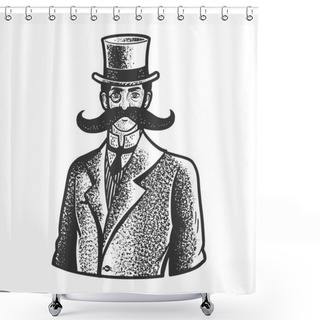 Personality  Gentleman With A Giant Mustache Line Art Sketch Engraving Vector Illustration. T-shirt Apparel Print Design. Scratch Board Imitation. Black And White Hand Drawn Image. Shower Curtains