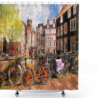 Personality  Amsterdam City In Holland, Artwork In Painting Style Shower Curtains
