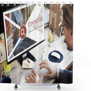 Personality  Man Sitting Against Computer Shower Curtains