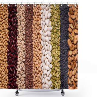 Personality  Background Seen From Above With A Large Variety Of Dried Legumes Arranged In Vertical Rows Shower Curtains