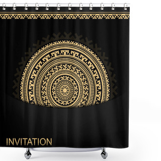 Personality  Template For Card, Invitation, Banner. Round Geometric Ethnic Ornaments Of Northern Nations. Business Colors. Copy Space. Pattern Brushes Included In EPS File. Shower Curtains