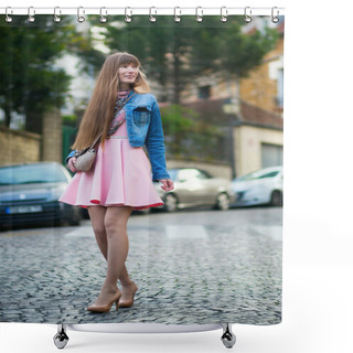 Personality  Beautiful Girl In Pink Dress On Montmartre Shower Curtains