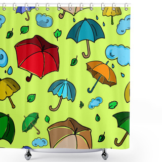 Personality  Autumn Radiant Green Seamless Pattern With Colorful Umbrellas On Gre Shower Curtains