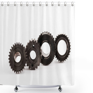 Personality  Metal Round Gears In Row On White Background Shower Curtains
