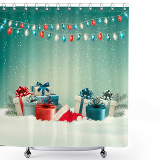 Personality  Winter Christmas Background With Gifts And A Garland. Vector.  Shower Curtains