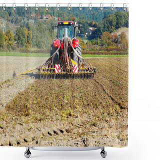 Personality  Ploughing Heavy Tractor During Cultivation Shower Curtains