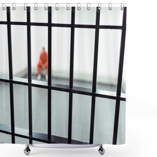 Personality  Prisoner Sitting On Bench With Prison Bars On Foreground Shower Curtains