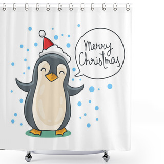 Personality  Cute And Funny Christmas Penguin In Red Hat Shower Curtains