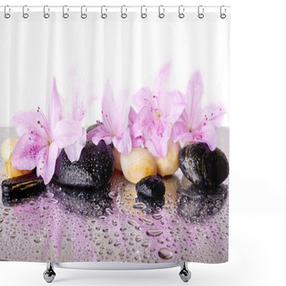 Personality  Pink Flowers And Black Stones Shower Curtains