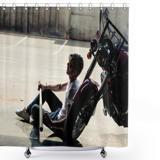 Personality  Stylish Man With Motorbike  Shower Curtains