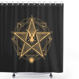 Personality  Esoteric And Occult Pentagram With Goat Skull, Octagram, Crescent, Moon And Stars Symbol For Magic Tarot Cards. Vector Witchcraft Or Alchemy Sign, Spiritual Emblem, Isolated Wicca Or Pagan Amulet Shower Curtains