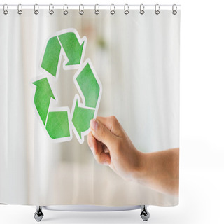 Personality  Close Up Of Hand Holding Green Recycle Symbol Shower Curtains