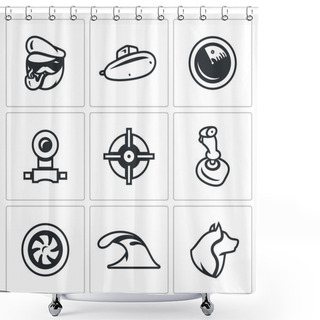 Personality  Vector Set Of Submarine Icons. Captain, Boat, Radar, Periscope, Aim, Control, Torpedo, Dive, Sea Wolf. Shower Curtains