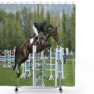 Personality  Show Jumping Shower Curtains