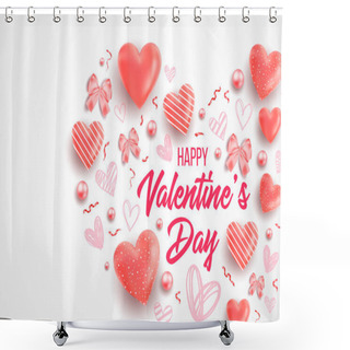 Personality  Happy Valentines Day And Wedding Design Elements. Vector Illustration Invitation, Menu, Flyer, Template. White Background With Ornaments, Hearts. Doodles And Curls. Be My Valentine. Love. Shower Curtains