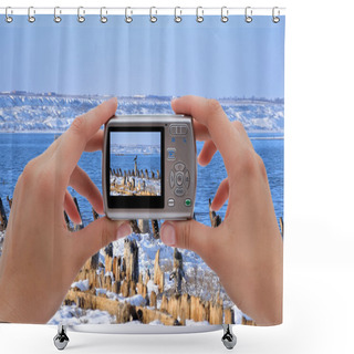 Personality  Camera In Hands Shower Curtains