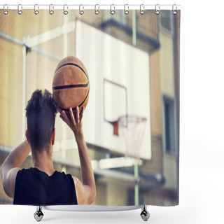 Personality  Young Basketball Player Ready To Shoot Shower Curtains