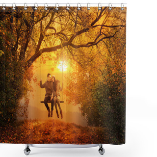 Personality  Romantic Couple Swing In The Autumn Park Shower Curtains