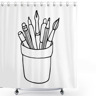 Personality  Brushes, Pencils And Pens In The Holder. Shower Curtains
