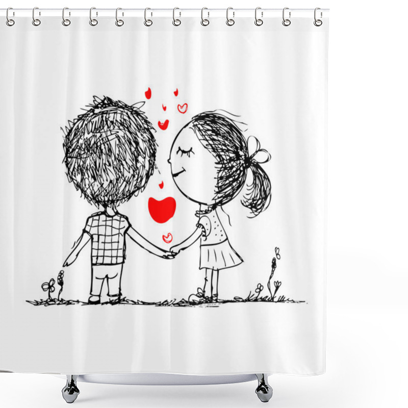 Personality  Couple in love together, valentine sketch for your design shower curtains