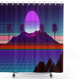 Personality  80s Synthwave And Retrowave Background Shower Curtains