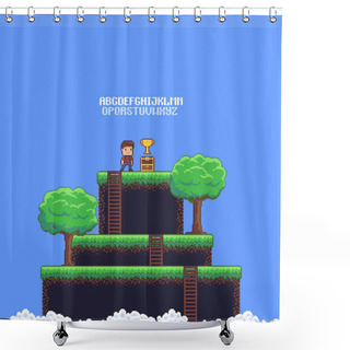 Personality  Pixel Art Scene Shower Curtains