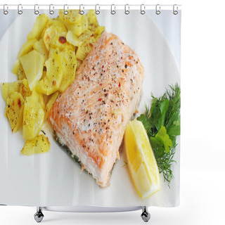 Personality  Baked Salmon With Potatoes, Dill And Lemon Shower Curtains
