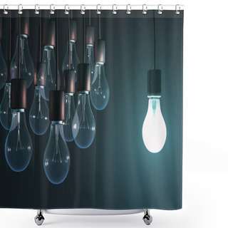 Personality  Glowing Bulb Among The Gray Shower Curtains