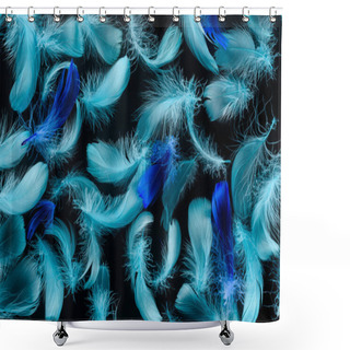 Personality  Seamless Background With Bright Multicolored Blue Feathers Isolated On Black Shower Curtains