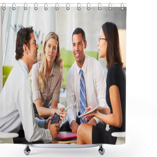 Personality  Businesspeople With Digital Tablet Having Meeting In Office Shower Curtains