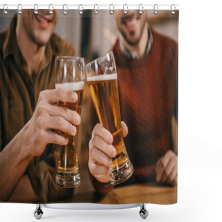Personality  Cropped View Of Men Clinking With Beer In Glasses Shower Curtains