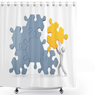 Personality  3d Man Push Puzzle Shower Curtains