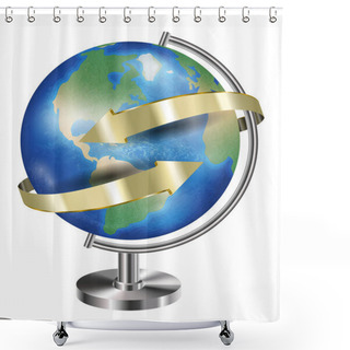 Personality  World Earth Planet Globe With Gold Arrow Around Shower Curtains