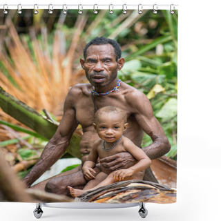 Personality  Papuan Man With Little Boy  Shower Curtains