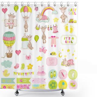 Personality  Baby Boy Giraffe Scrapbook Set. Vector Scrapbooking. Decorative Elements Shower Curtains