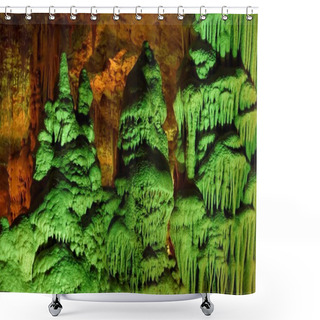 Personality  Strange Green-lit Stalagmite Shapes In Soreq Cave, Israel Shower Curtains