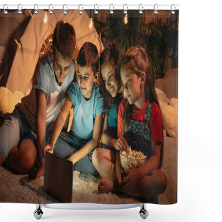 Personality  Kids Using Tablet At Home Shower Curtains