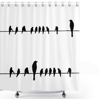 Personality  Vector Silhouettes Of The Birds On Wire Shower Curtains