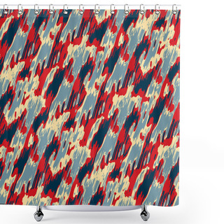 Personality  Mottled Marine Blue Red Yellow Seamless Texture. Modern Retro Swim Wear Fashion Allover Print. Memphis Style Masculine Grunge Abstract Background. High Quality Jpg Swatch. Shower Curtains