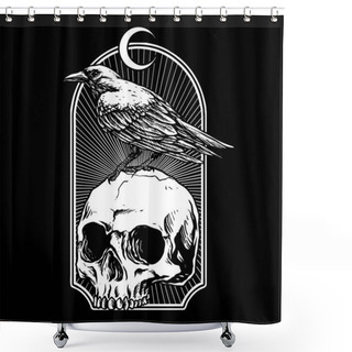 Personality  Crow With Skull Vector Illustration Shower Curtains