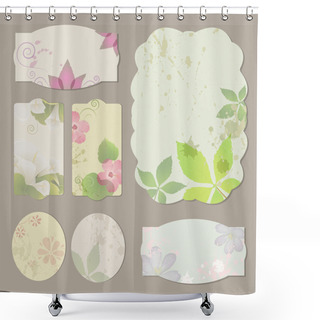 Personality  Collection Of Floral Retro Grunge Labels, Banners And Emblems Shower Curtains