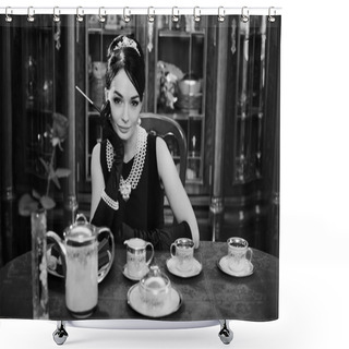Personality  Beautiful Girl At The Image Of Audrey Hepburn Shower Curtains
