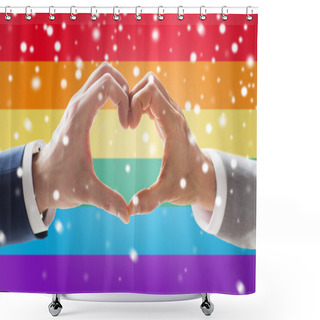 Personality  Close Up Of Male Gay Couple Hands Showing Heart Shower Curtains