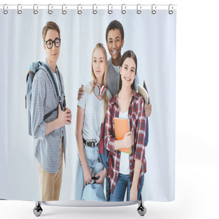 Personality  Multiethnic Teenagers With Backpacks Shower Curtains