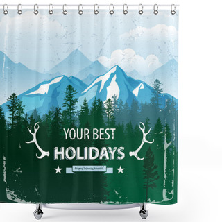 Personality  Landscape With Forest And Mountains Shower Curtains