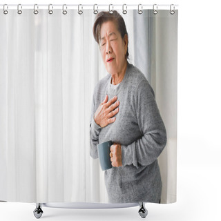 Personality  Asian Senior Woman Mother Sick With Heart Attact In Living Room  Shower Curtains