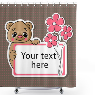 Personality  Vector Greeting Card With Bear And Flowers. Shower Curtains
