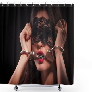 Personality  Girl In A Black Mask Shower Curtains