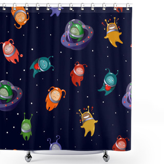 Personality  Seamless Background: Aliens In A Cartoon Style Shower Curtains