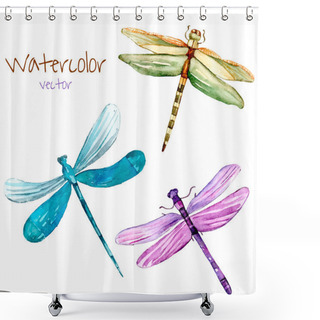 Personality  Watercolor Dragonfly Set. Shower Curtains